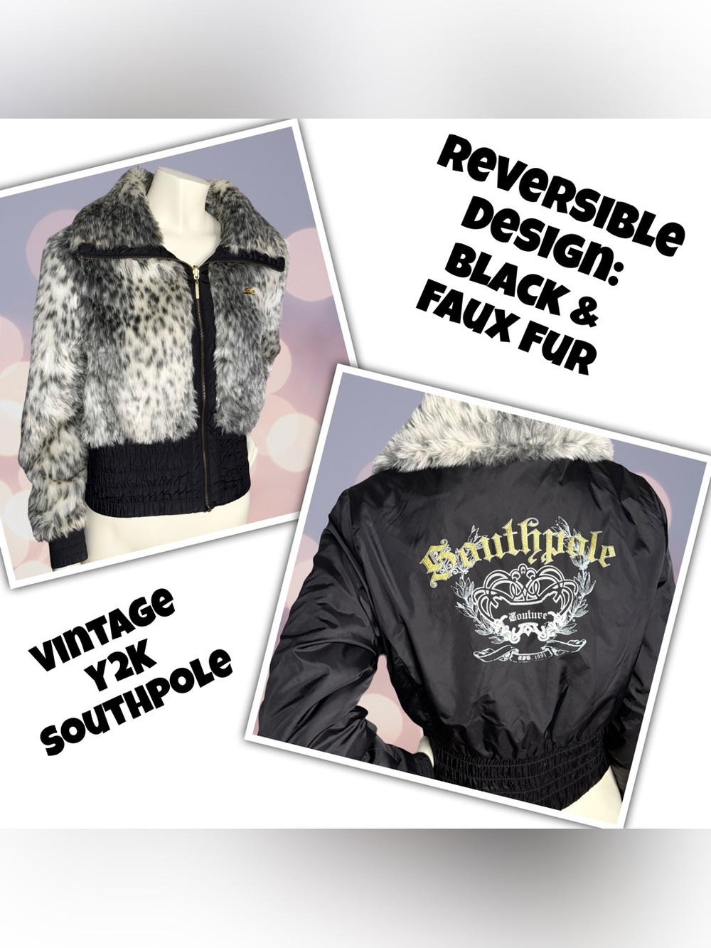 Southpole Reversible Black Jacket with Gray Faux Fur